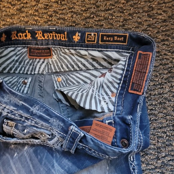 Rock Revival Mandell Easy Boot Jeans Size 29 Embroidered Pocket Rocks - Picture 10 of 15